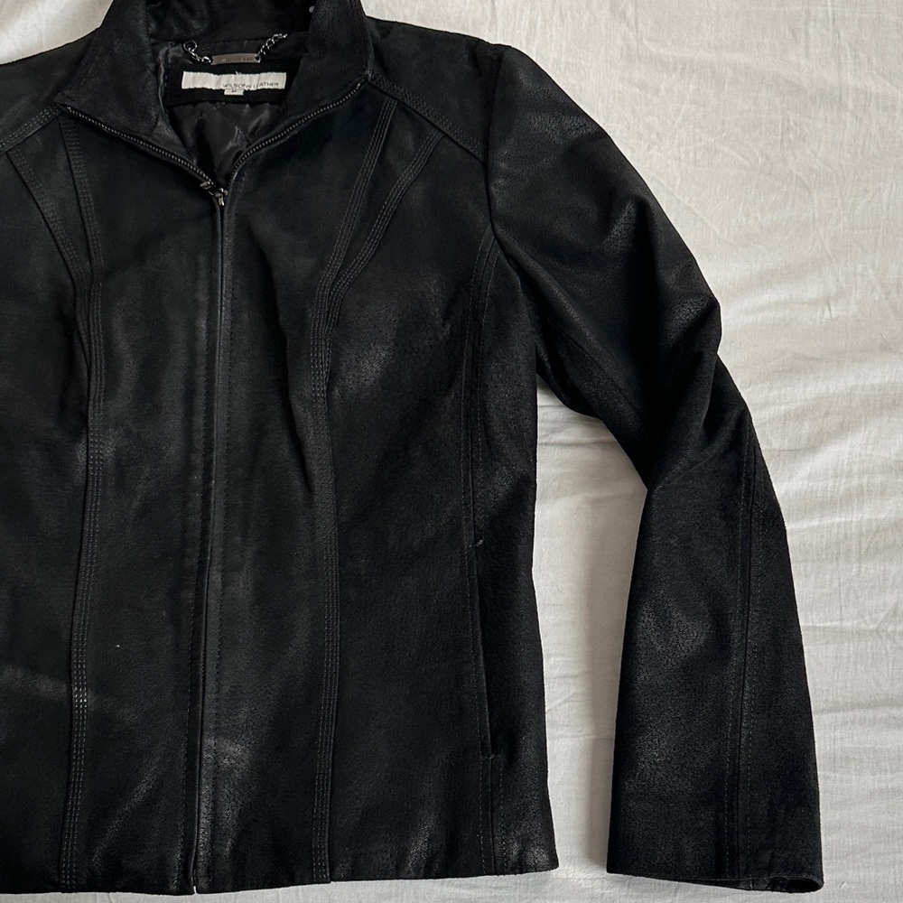 Wilsons Leather Black Women's Zip-Front Leather Jacket - Picture 5 of 12